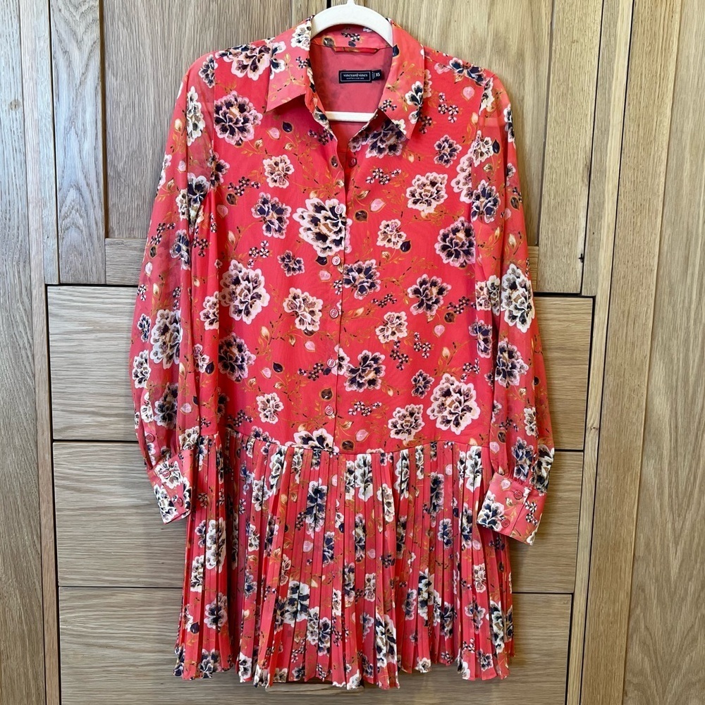 Vineyard Vines Floral Shirtdress Coral Pink Size XS Spring Colorful Preppy